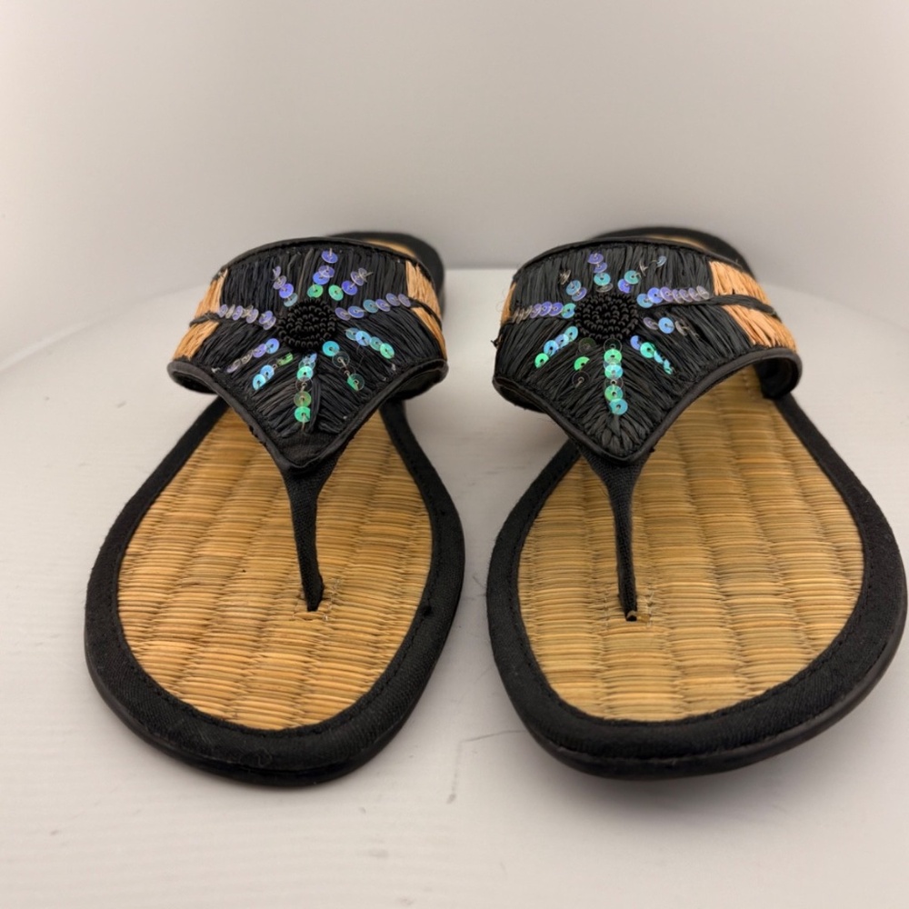 Dr. Scholl's Women's Black & Tan Sequined Hula Thong/Sandals - 10 M